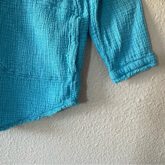 We The Free Summer Daydream Button Shirt Top Womens S Blue Long Sleeve Oversized - Picture 8 of 15